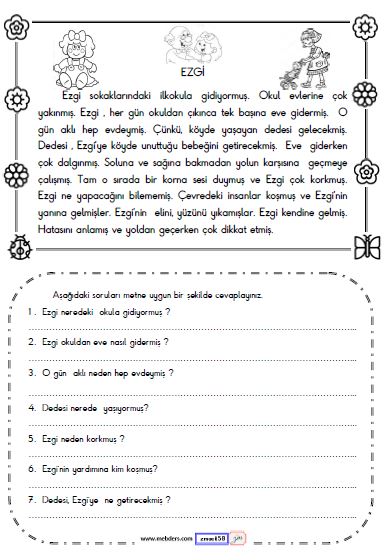 3. Sınıf Türkçe Okuma ve Anlama Metni Etkinliği (Biz Çocukken)