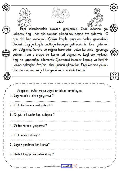 2. Sınıf Türkçe Okuma ve Anlama Etkinliği (Ezgi)