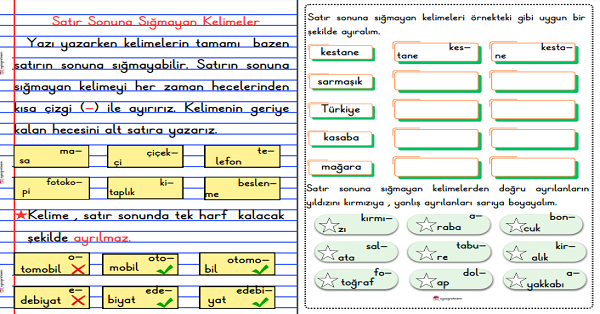 2. Sınıf Türkçe Satır Sonuna Sığmayan Kelimeler Konu Özeti ve Etkinlik