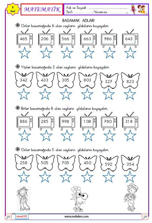 3. Sınıf Matematik Doğal Sayılarda Basamaklar Etkinliği 2