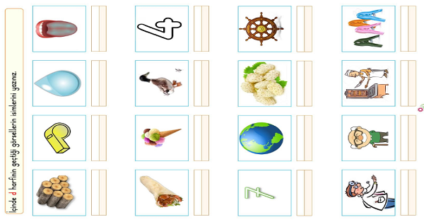 1. Sınıf İlk Okuma Yazma ( D-d Sesi ) Görsel Dikte Etkinliği