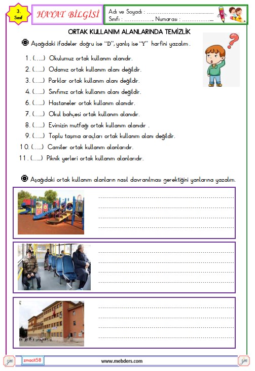 3. Sınıf Hayat Bilgisi Ortak Kullanım Alanlarında Temizlik Etkinliği