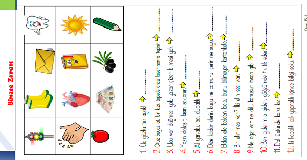 1.Sınıf Türkçe Bilmece Etkinliği 3