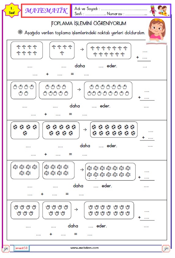 1. Sınıf Matematik Modellerle Toplama İşlemi Etkinliği 13