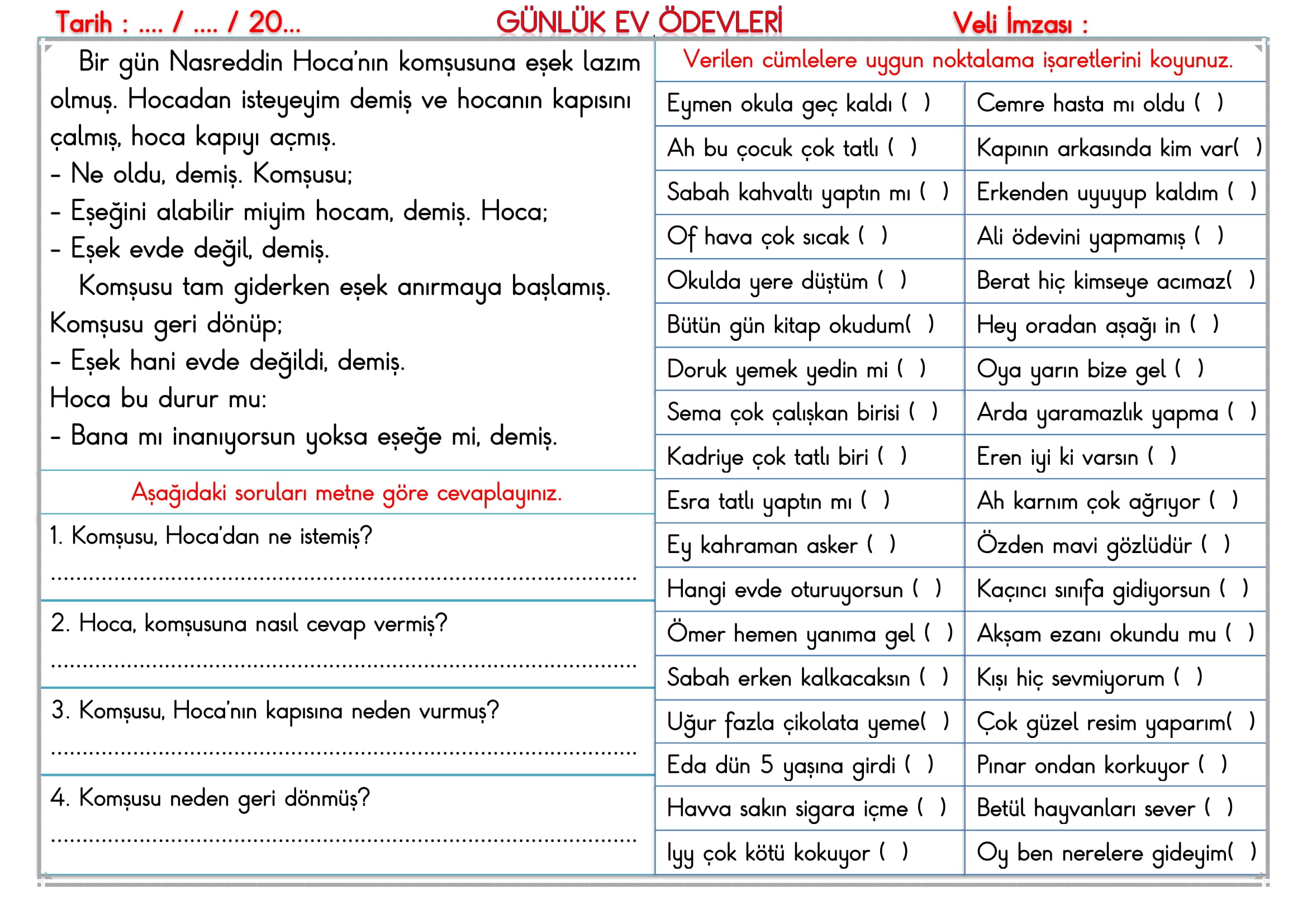 2. Sınıf 13 Eylül 2024 Günlük Ev Ödevleri