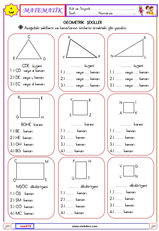 4. Sınıf Matematik Geometrik Şekiller Etkinliği 14