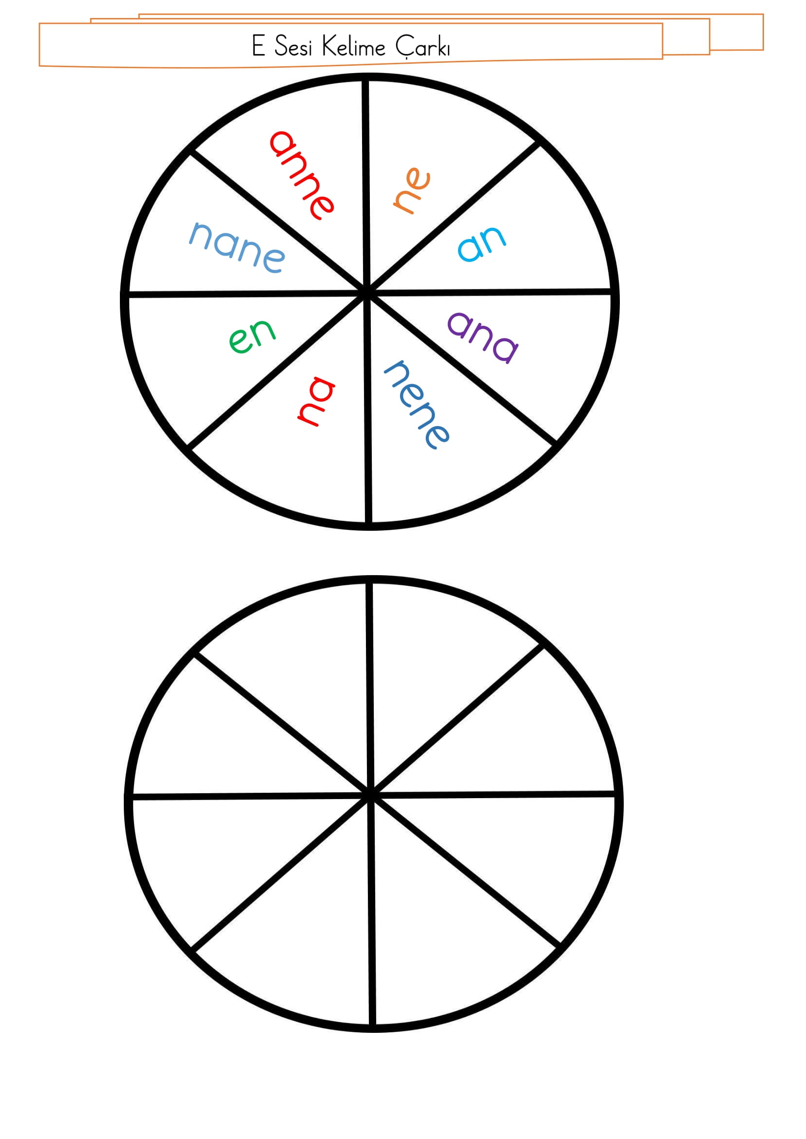 1.Sınıf E Sesi Kelime Çarkı