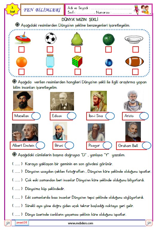 3. Sınıf Fen Bilimleri Dünya'mızın Şekli Etkinliği