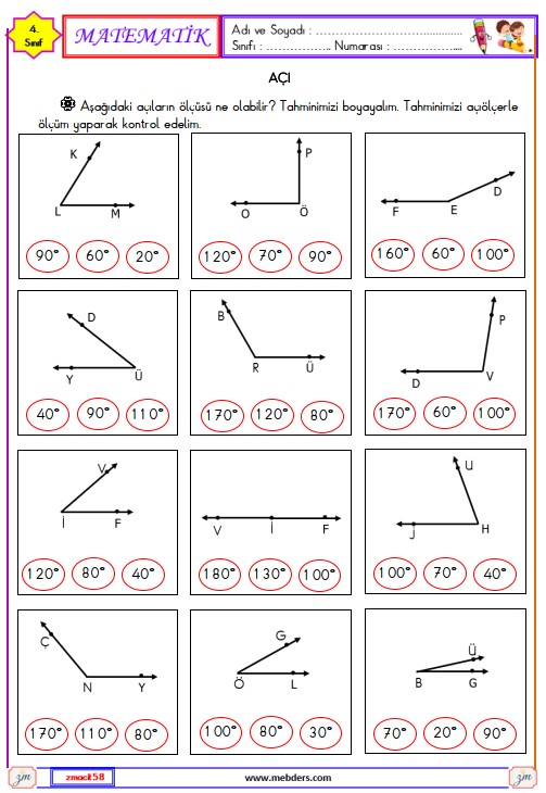 4. Sınıf Matematik Açı Etkinliği 16