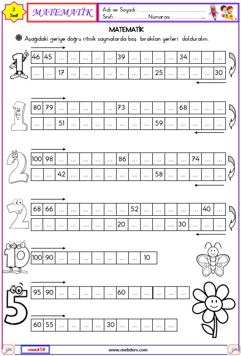 2. Sınıf Matematik Ritmik Saymalar Etkinliği 2