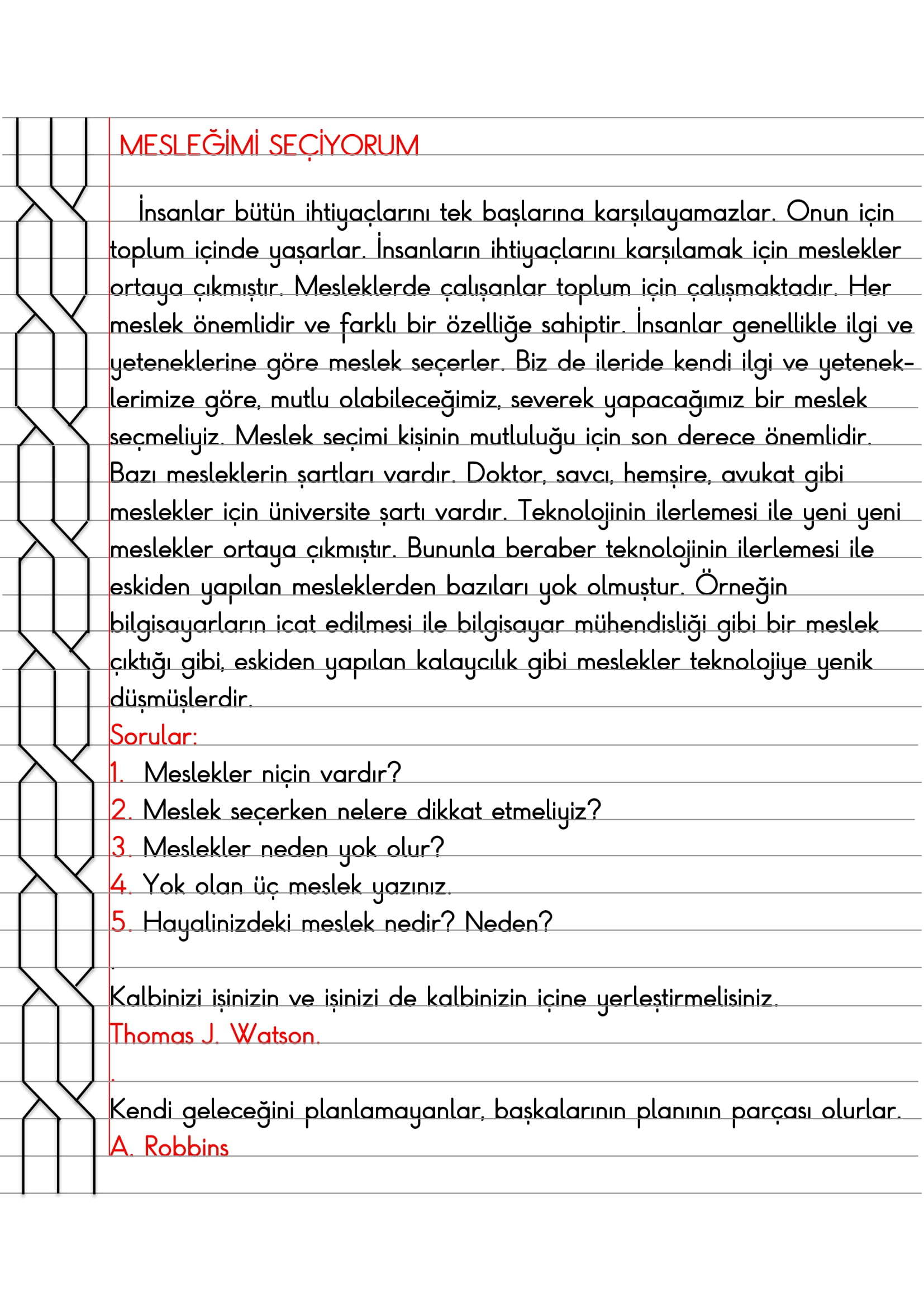 3.Sınıf - Hayat Bilgisi Mesleğimi Seçiyorum Defter Özeti