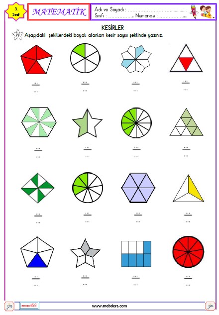 3. Sınıf Matematik Kesirler Etkinliği 16