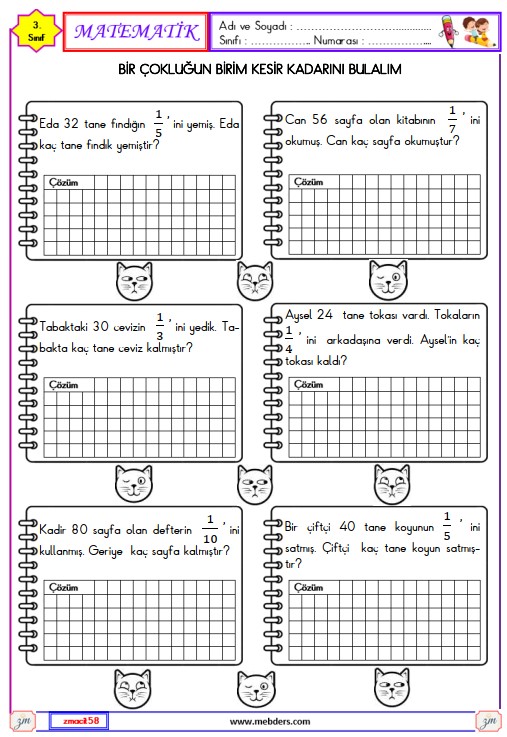 3. Sınıf Matematik Kesirler Etkinliği 23