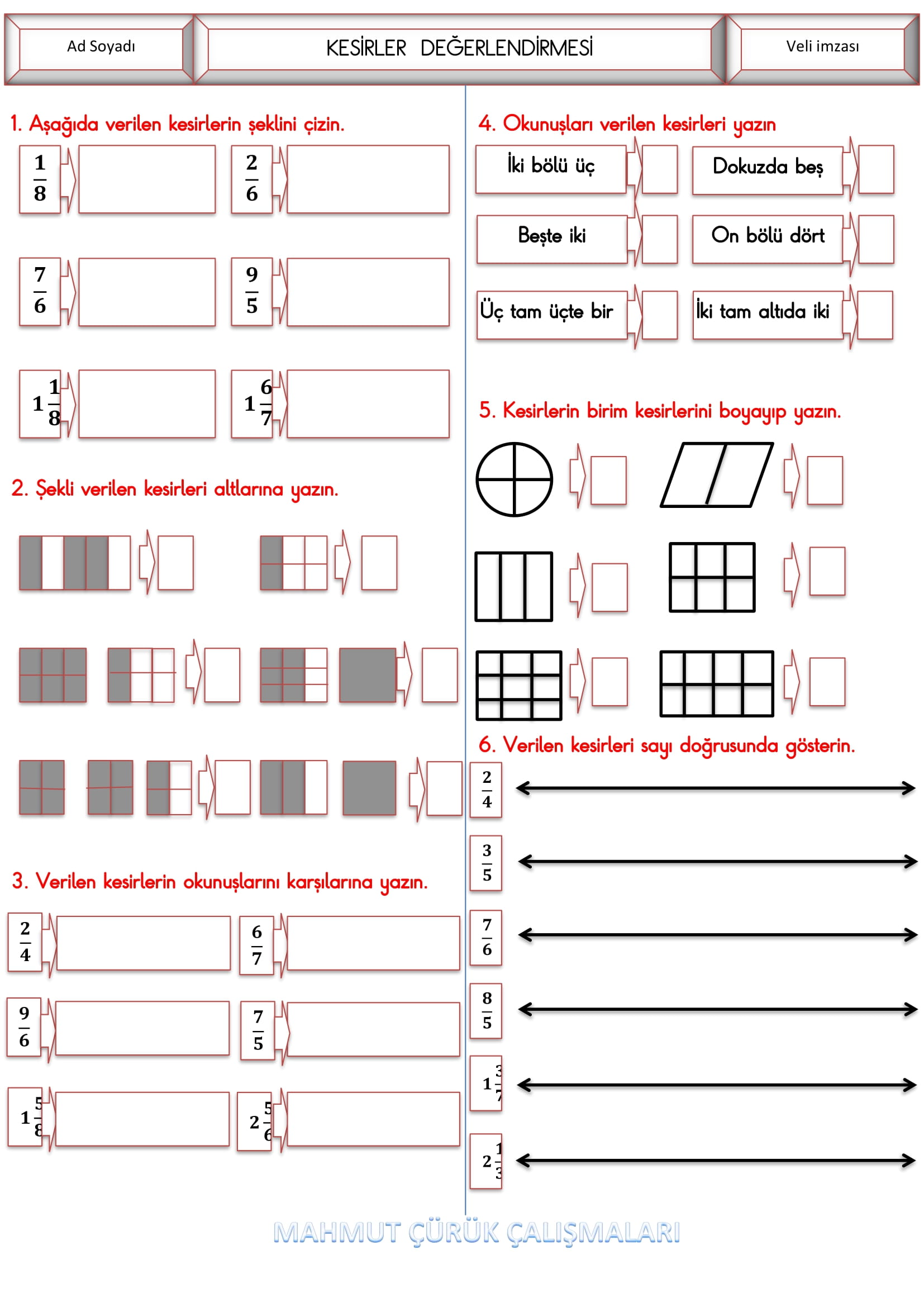 4.Sınıf - Matematik Kesirler Değerlendirmesi