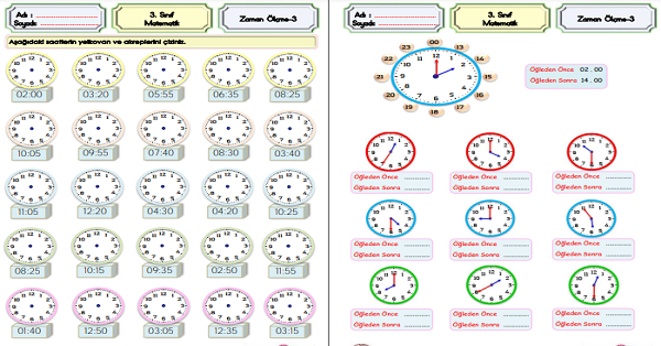 3.Sınıf Matematik Zaman Ölçme (Saatleri Okuma ve Yazma)-3