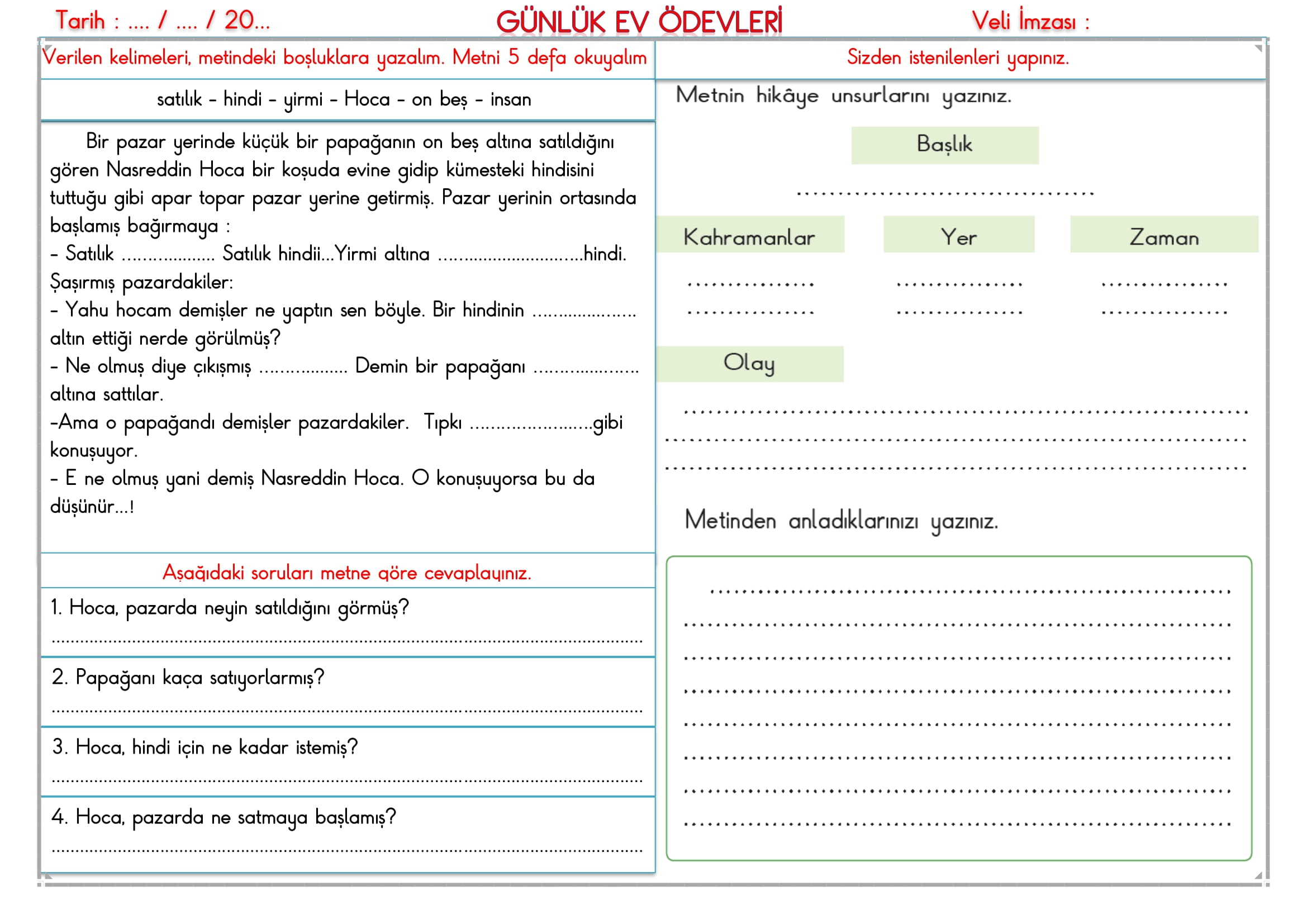 2.Sınıf 10 Şubat 2025 Günlük Ev Ödevi