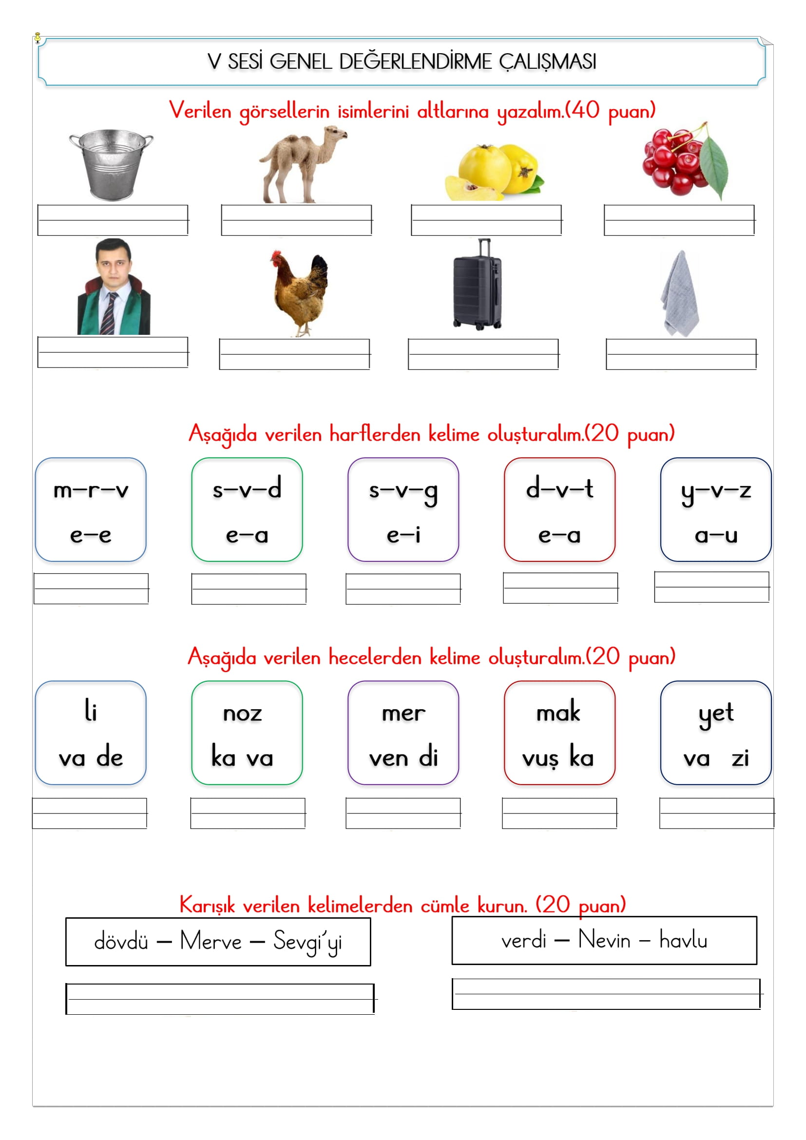 1.Sınıf V Sesi Değerlendirme Çalışması 2