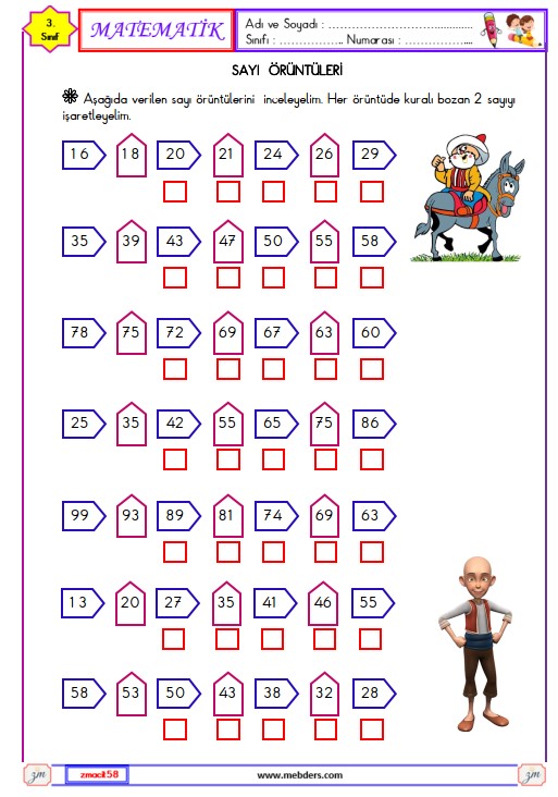 3. Sınıf Matematik Sayı Örüntüleri Etkinliği 3