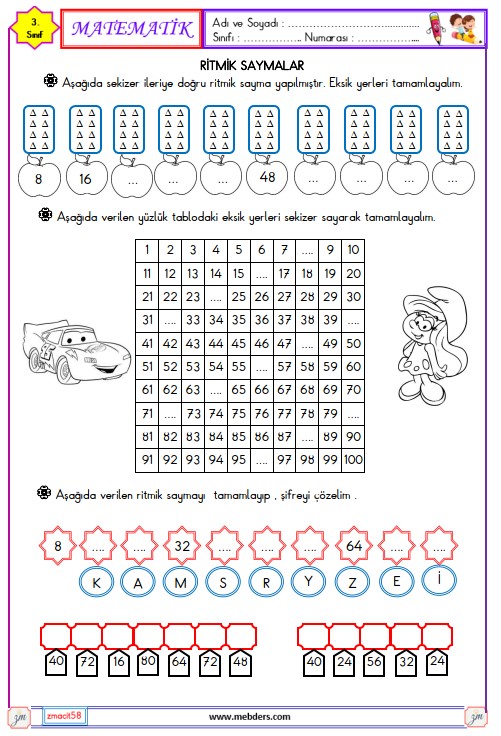 3. Sınıf Matematik Sekizer Ritmik Sayma Etkinliği