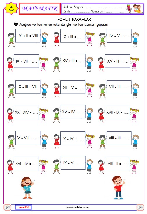 3. Sınıf Matematik Romen Rakamları Etkinliği 2