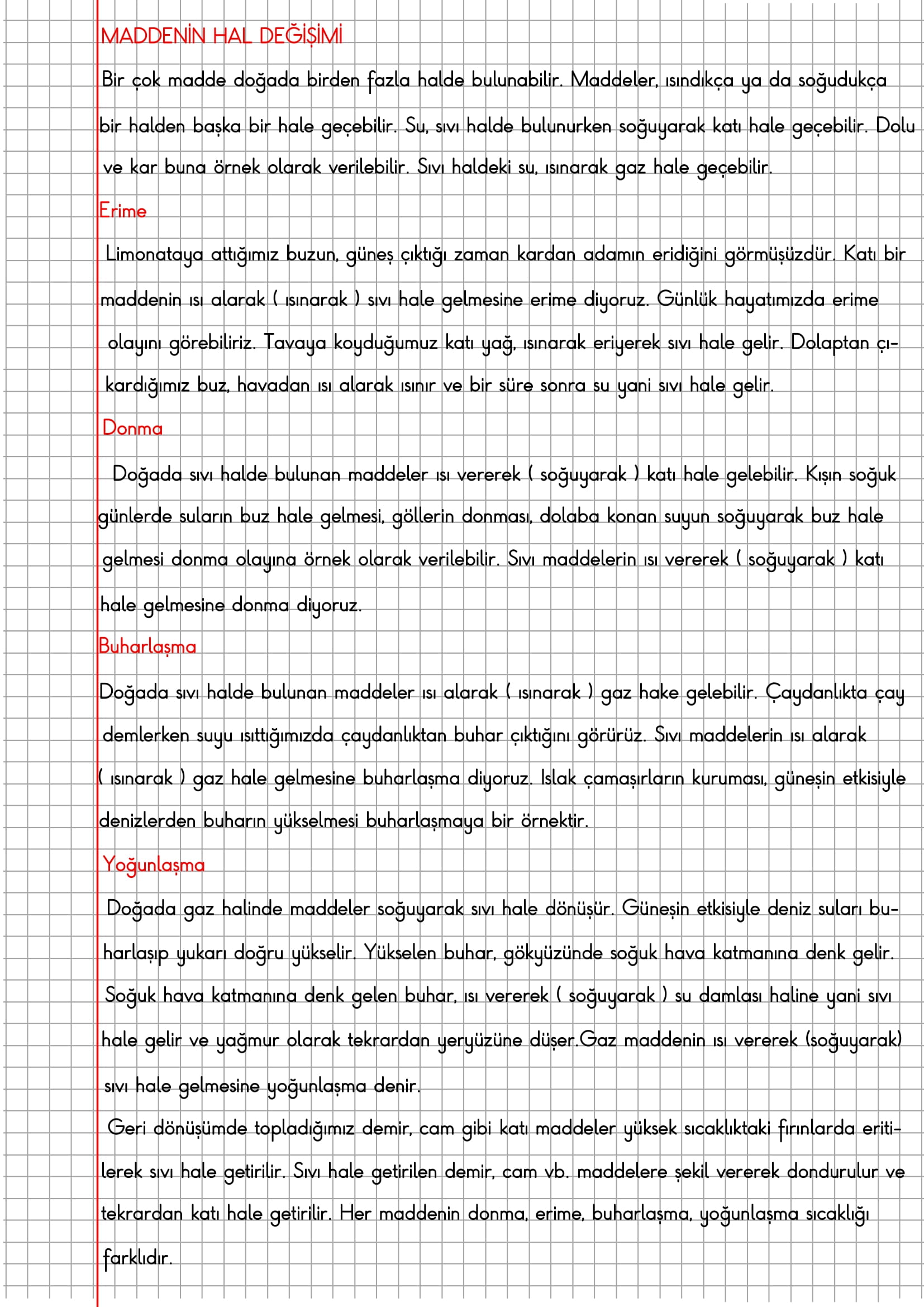 4.Sınıf Fen Bilimleri Maddenin Hal Değişimi Konu Anlatımı