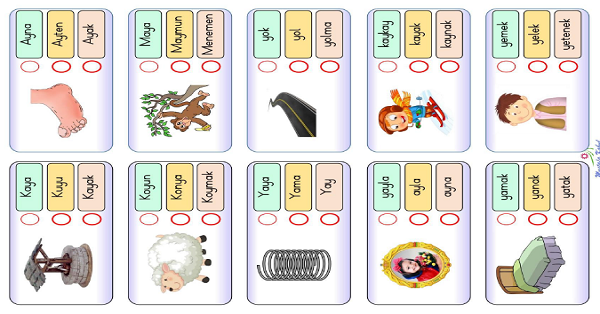 1. Sınıf İlk Okuma Yazma ( Y-y Sesi ) Görsel-Kelime Eşleştirme Etkinliği