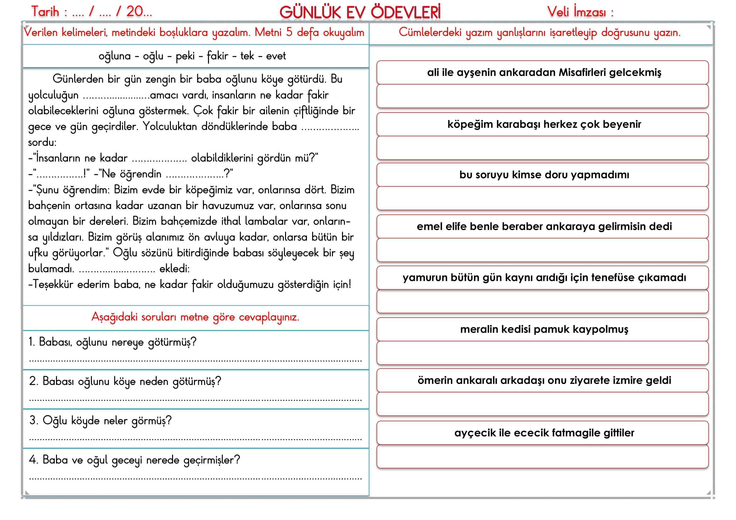 2. Sınıf 21 Ekim 2024 Günlük Ev Ödevleri