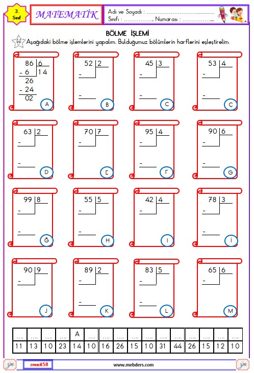 3. Sınıf Matematik Bölme İşlemi Etkinliği 6