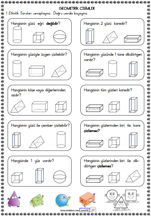 2. Sınıf Matematik Geometrik Cisimler Etkinliği 4