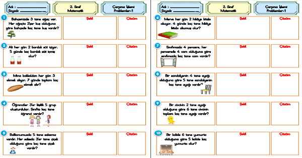 2.Sınıf Matematik Çarpma İşlemi-Problemler-1