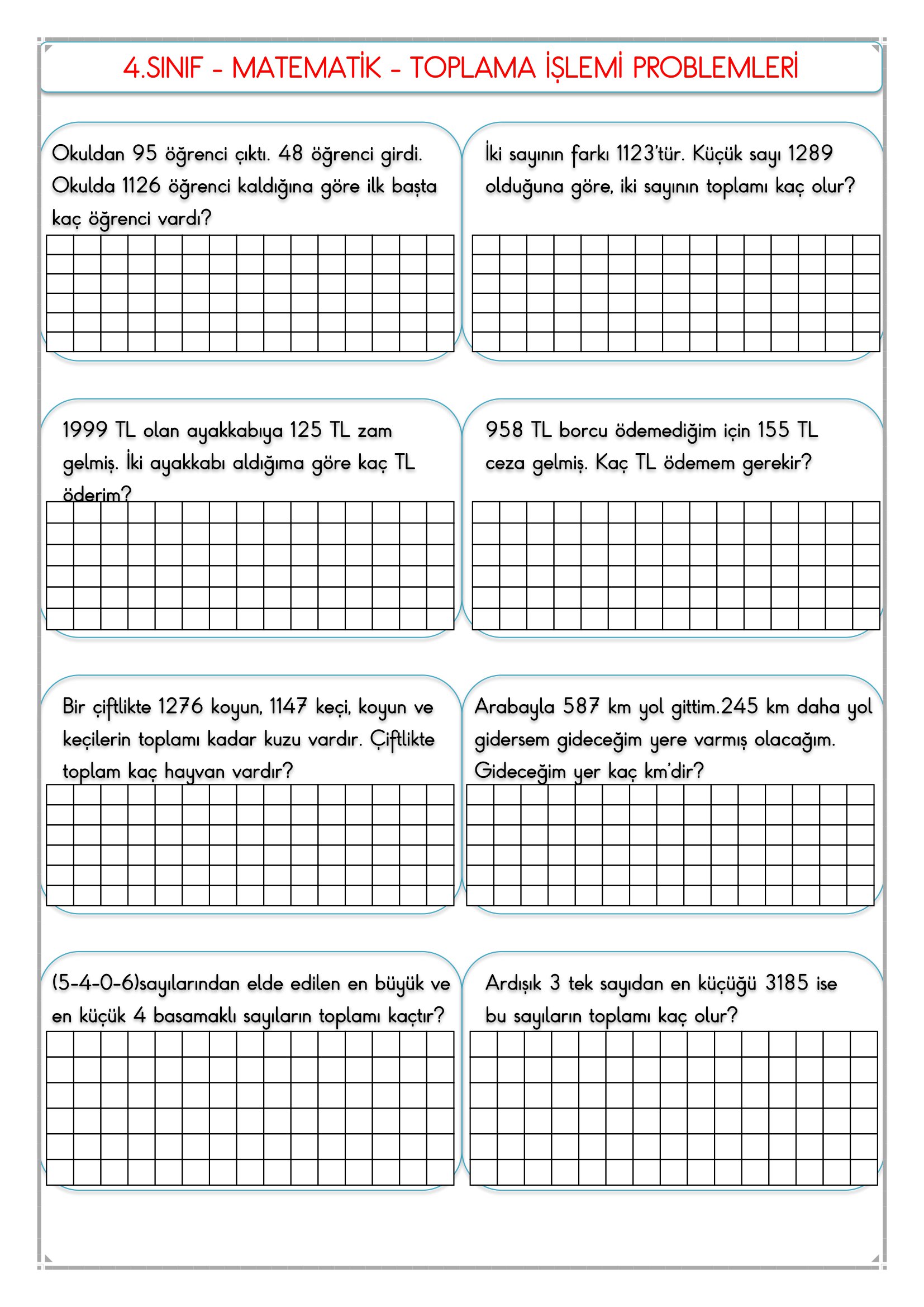 4.Sınıf - Matematik Toplama Problemleri-3