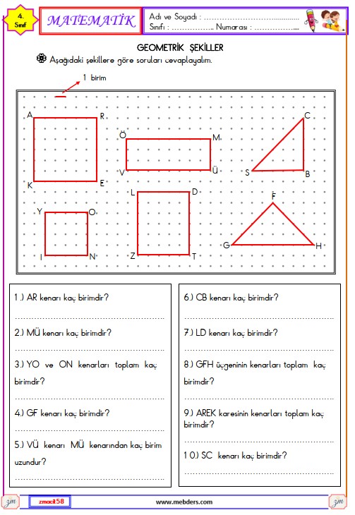 4. Sınıf Matematik Geometrik Şekiller Etkinliği 18