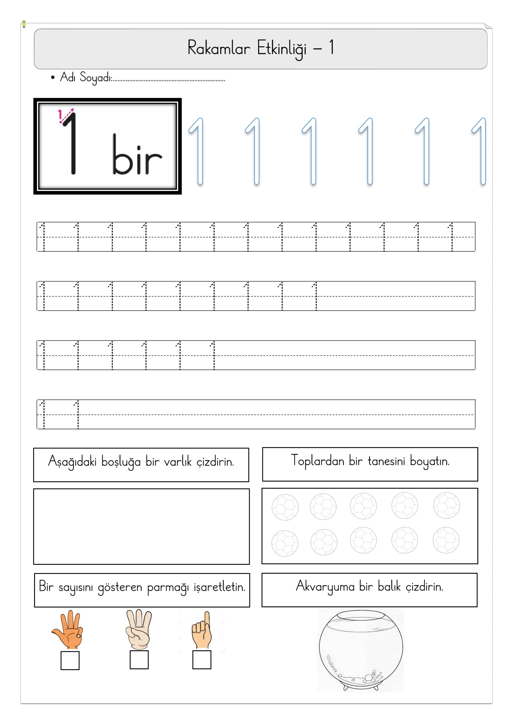 1.Sınıf Matematik 1 Rakamı Etkinliği