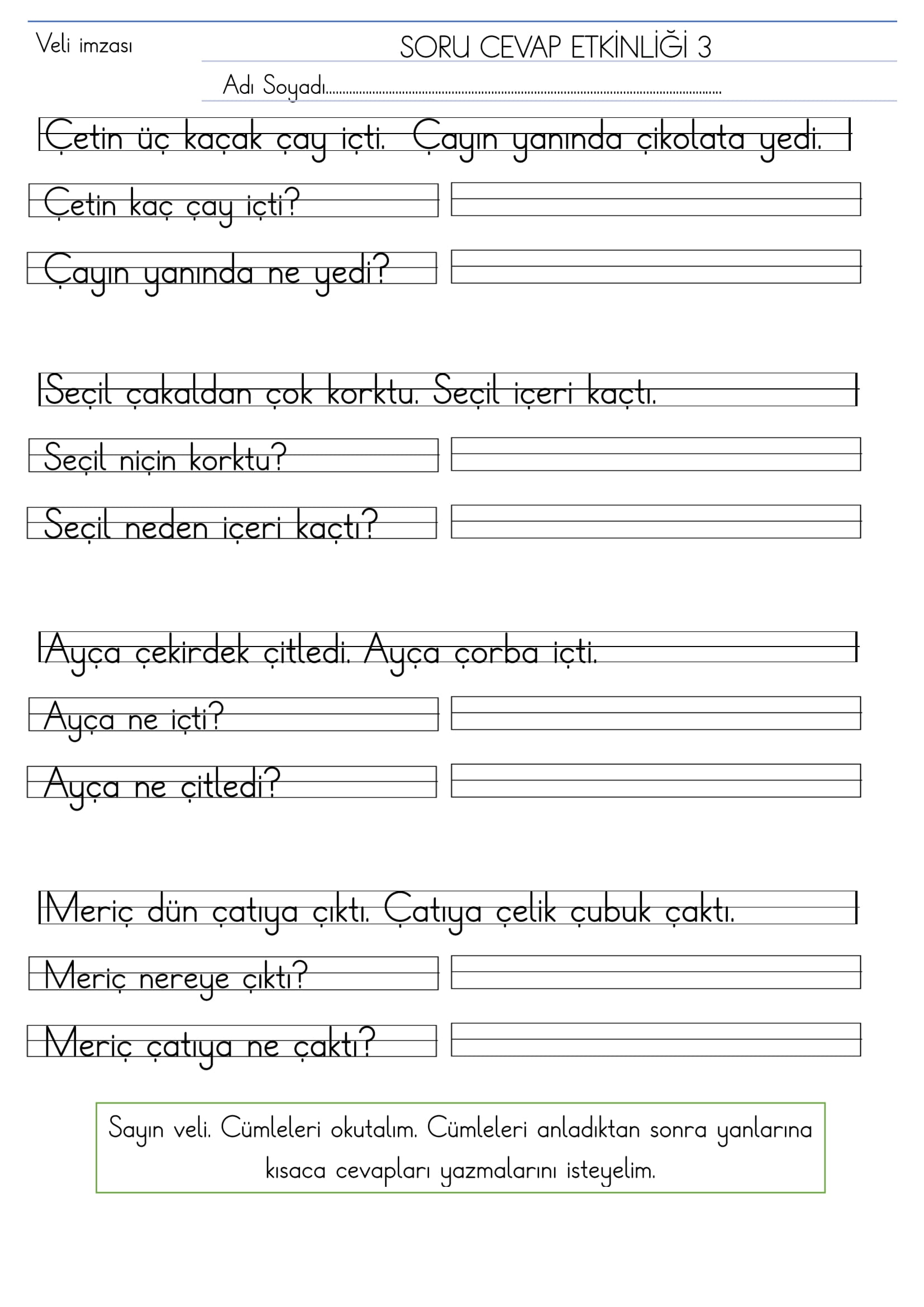 1.Sınıf İlk Okuma Yazma Ç Sesi Kısa Soru Cevap Etkinliği 3