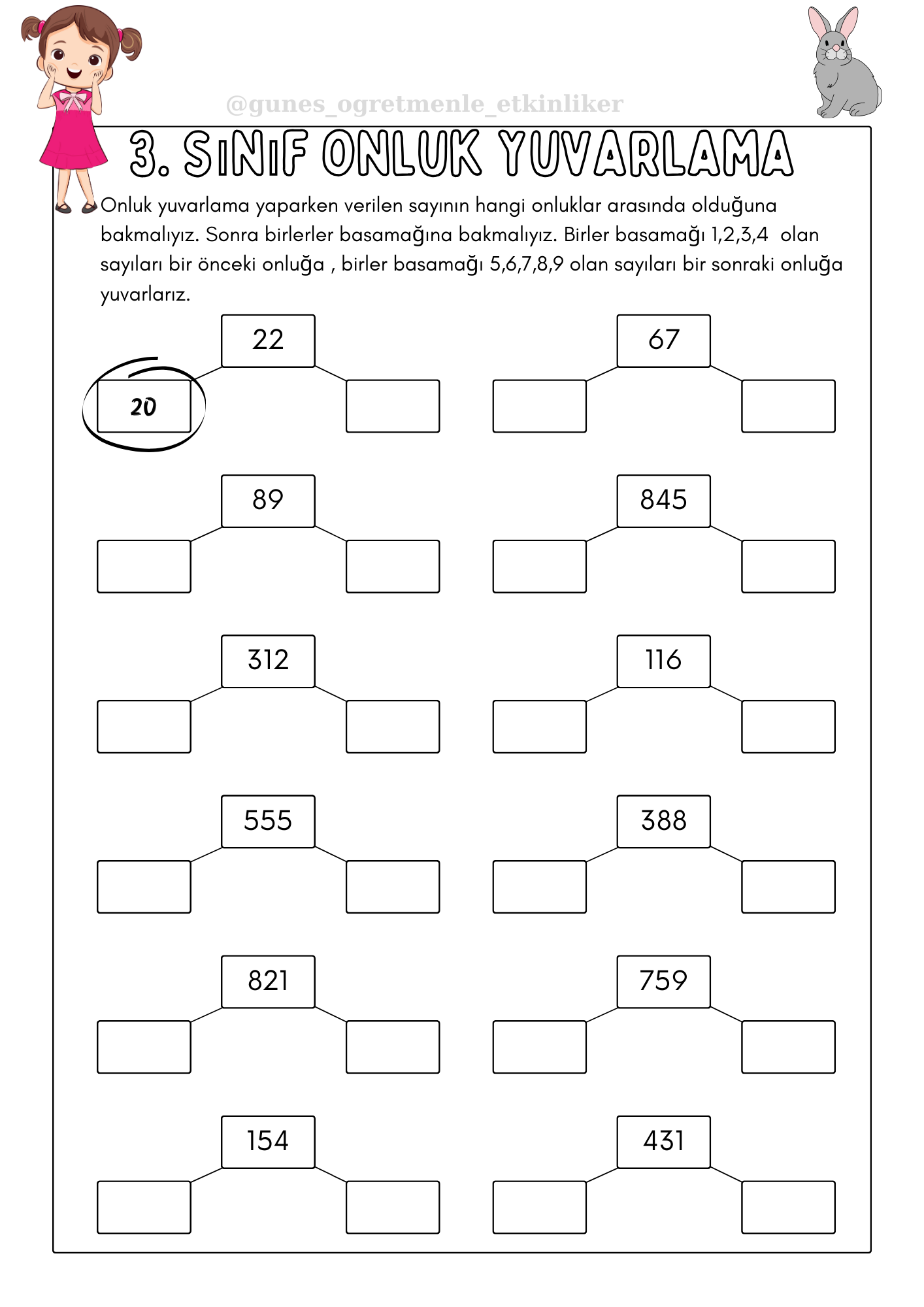 3. Sınıf Matematik Onluğa Yuvarlama Çalışması