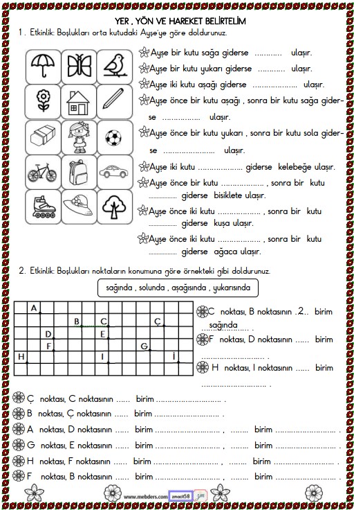 2. Sınıf Matematik Yer, Yön ve Hareket Belirtelim Etkinliği 2