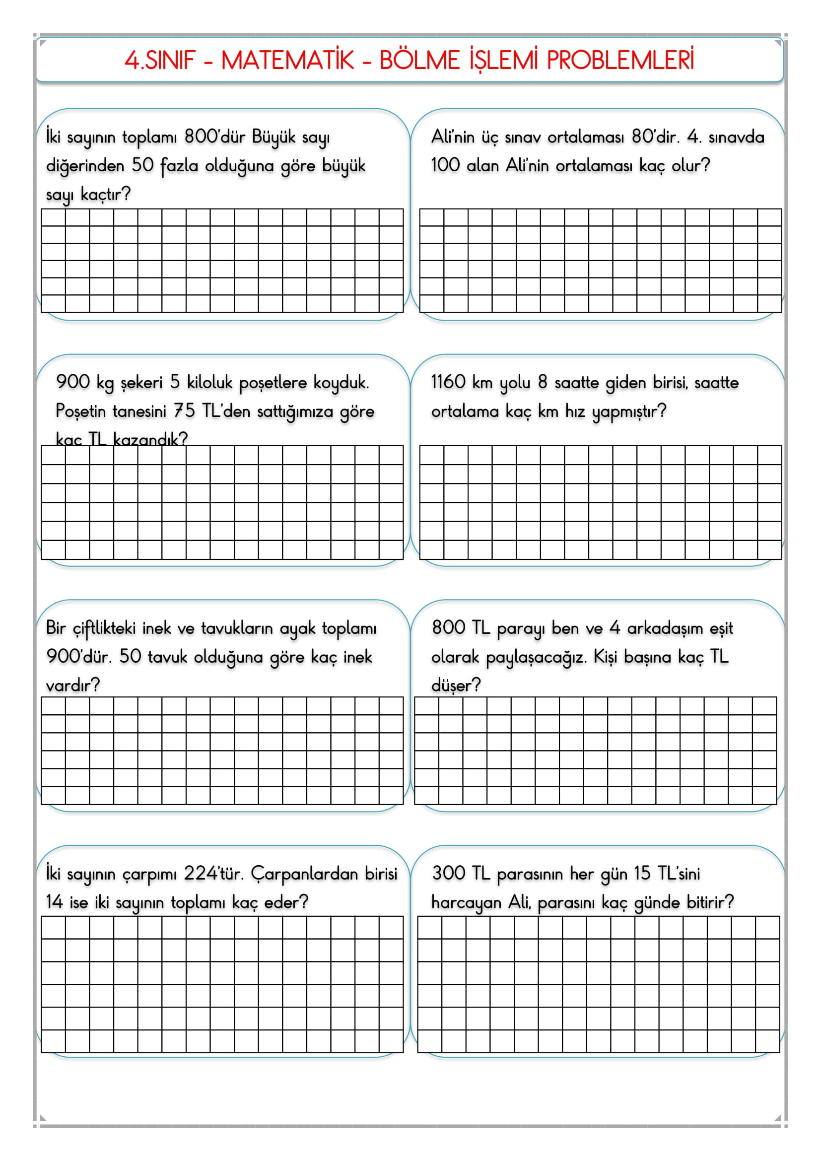 4.Sınıf - Matematik Bölme Problemleri -3