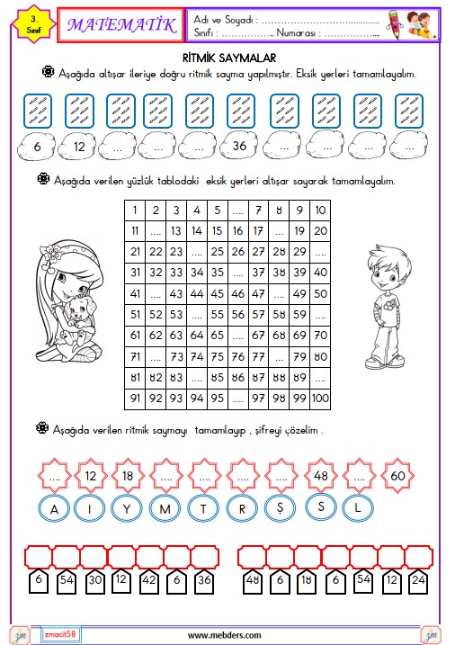 3. Sınıf Matematik Altışar Ritmik Sayma Etkinliği