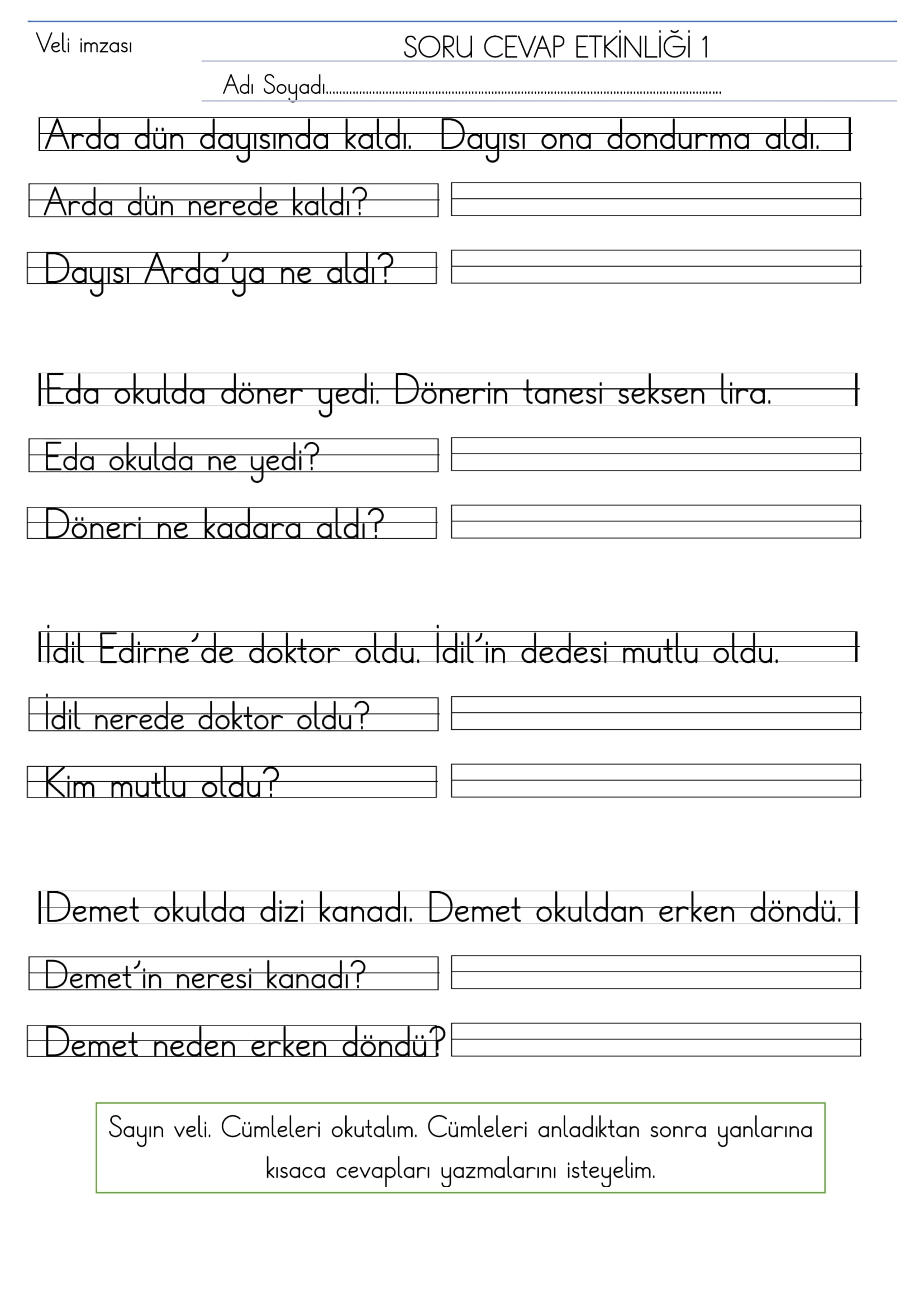 1.Sınıf İlk Okuma Yazma D Sesi Kısa Soru Cevap Etkinliği 1