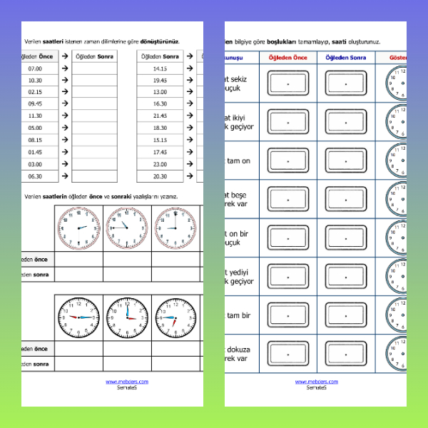 2. Sınıf Matematik - Öğleden Önce ve Sonra Saatler Etkinliği