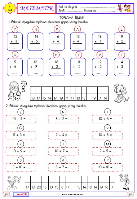 1. Sınıf Matematik Toplama İşlemi  Etkinliği 15