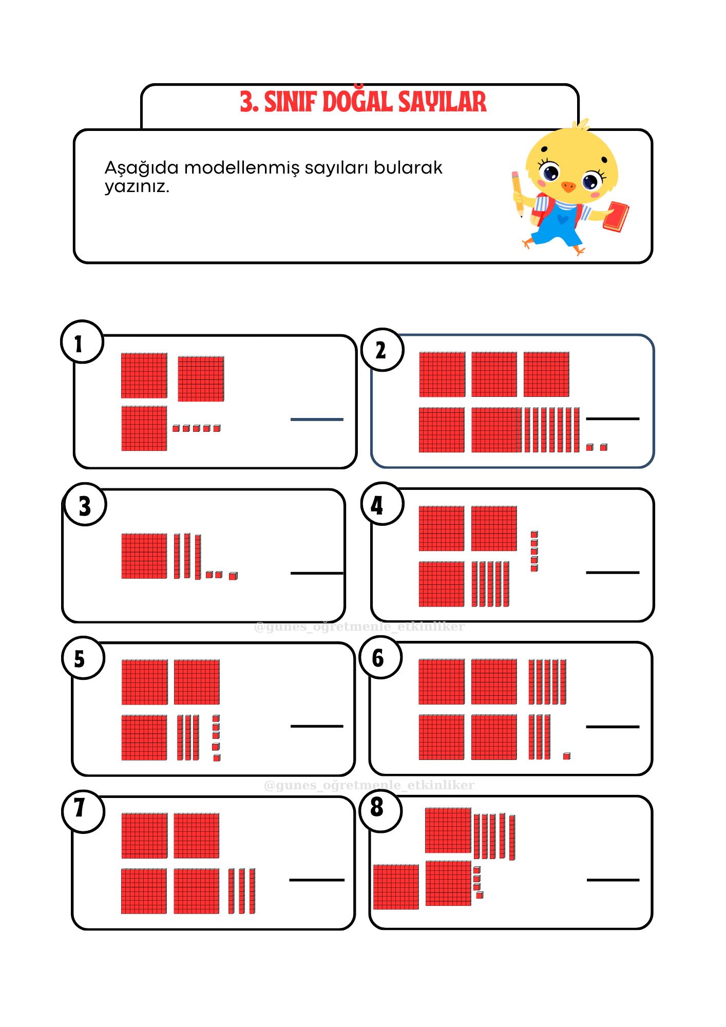 3.Sınıf Doğal Sayılar Çalışma Sayfaları