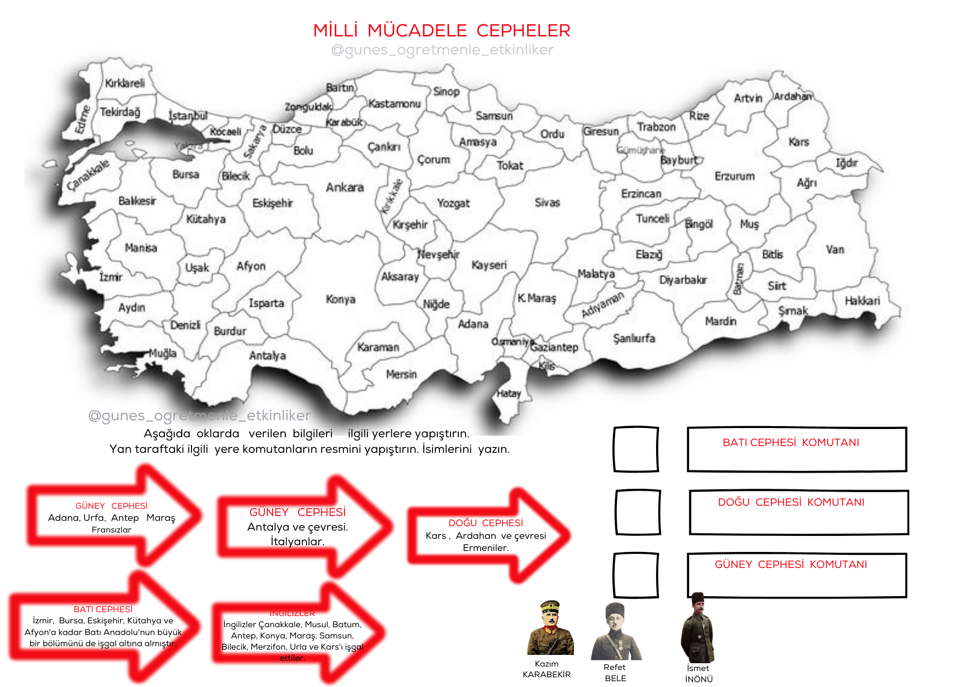 4. Sınıf Sosyal Bilgiler Milli Mücadele Cepheler Ve Komutanlar