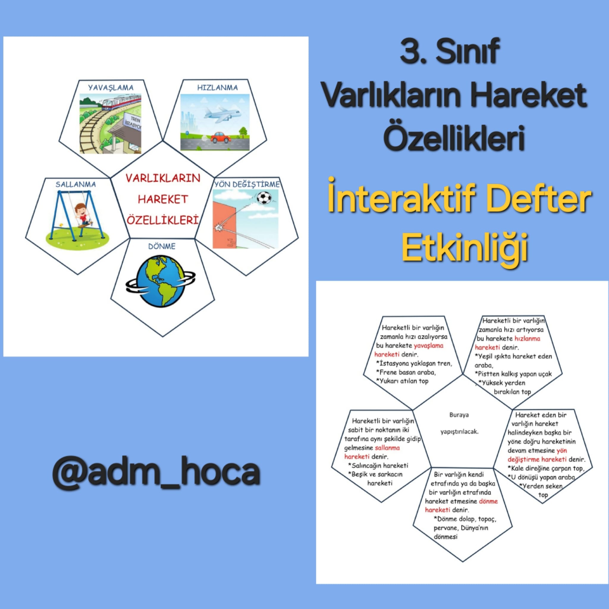 3. Sınıf Fen Bilimleri Varlıkların Hareket Özellikleri İnteraktif Defter Etkinliği