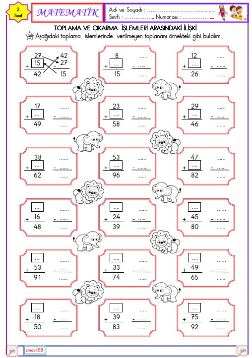 2. Sınıf Matematik Toplama ve Çıkarma İşlemleri Arasındaki İlişki Etkinliği 1