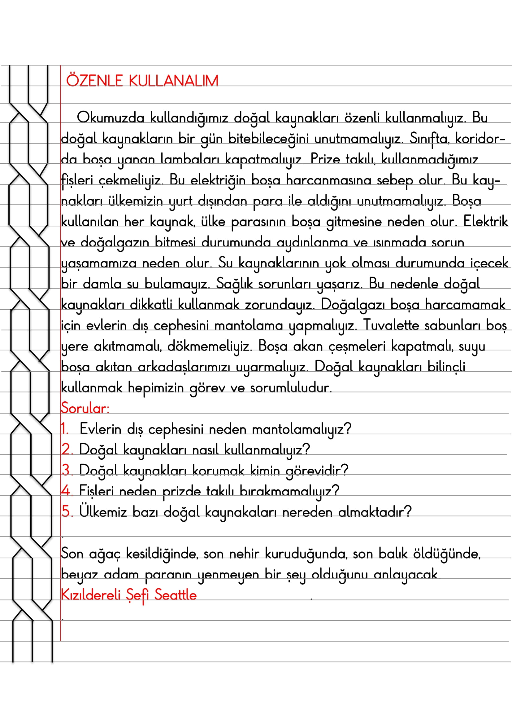 3.Sınıf - Hayat Bilgisi Özenle Kullanalım Defter Özeti