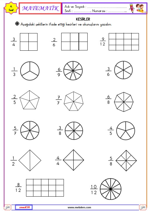 4. Sınıf Matematik Kesirler Etkinliği 3