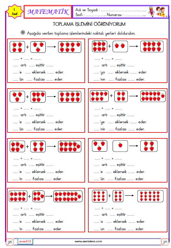 1. Sınıf Matematik Modellerle Toplama İşlemi Etkinliği 8