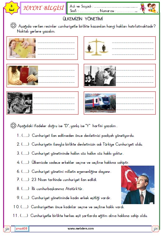 3. Sınıf Hayat Bilgisi Ülkemizin Yönetim Şekli Etkinliği 2