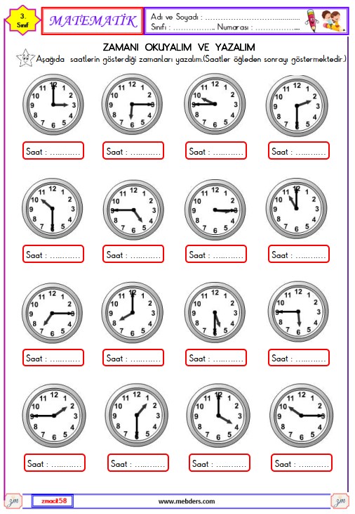 3. Sınıf Matematik Zamanı Okuyalım ve Yazalım Etkinliği 12